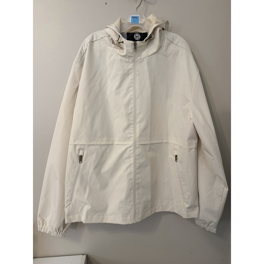 Weatherproof Unisex Rain Jacket Cream Hooded Mesh Lined Windbreaker XL NWOT